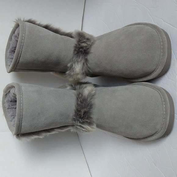 Bearpaw Gray Cow Suede Wool Blend Fur Lining Boots Mid Calf Sz 10M - Picture 3 of 17